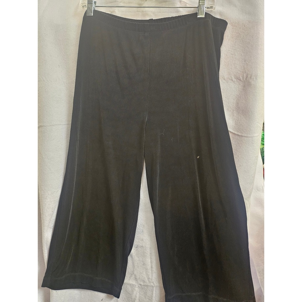 Chicos Travelers Black Slinky Wide Leg Pants Elastic Waist Size 3 XL Vintage